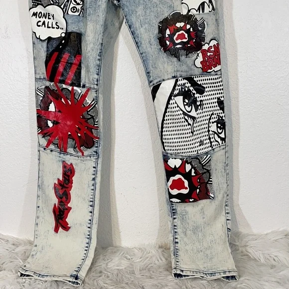 REASON CLOTHING NEW YORK Premium Denim And Goods Comic Denim Jeans Multi Size 40 - Picture 6 of 16
